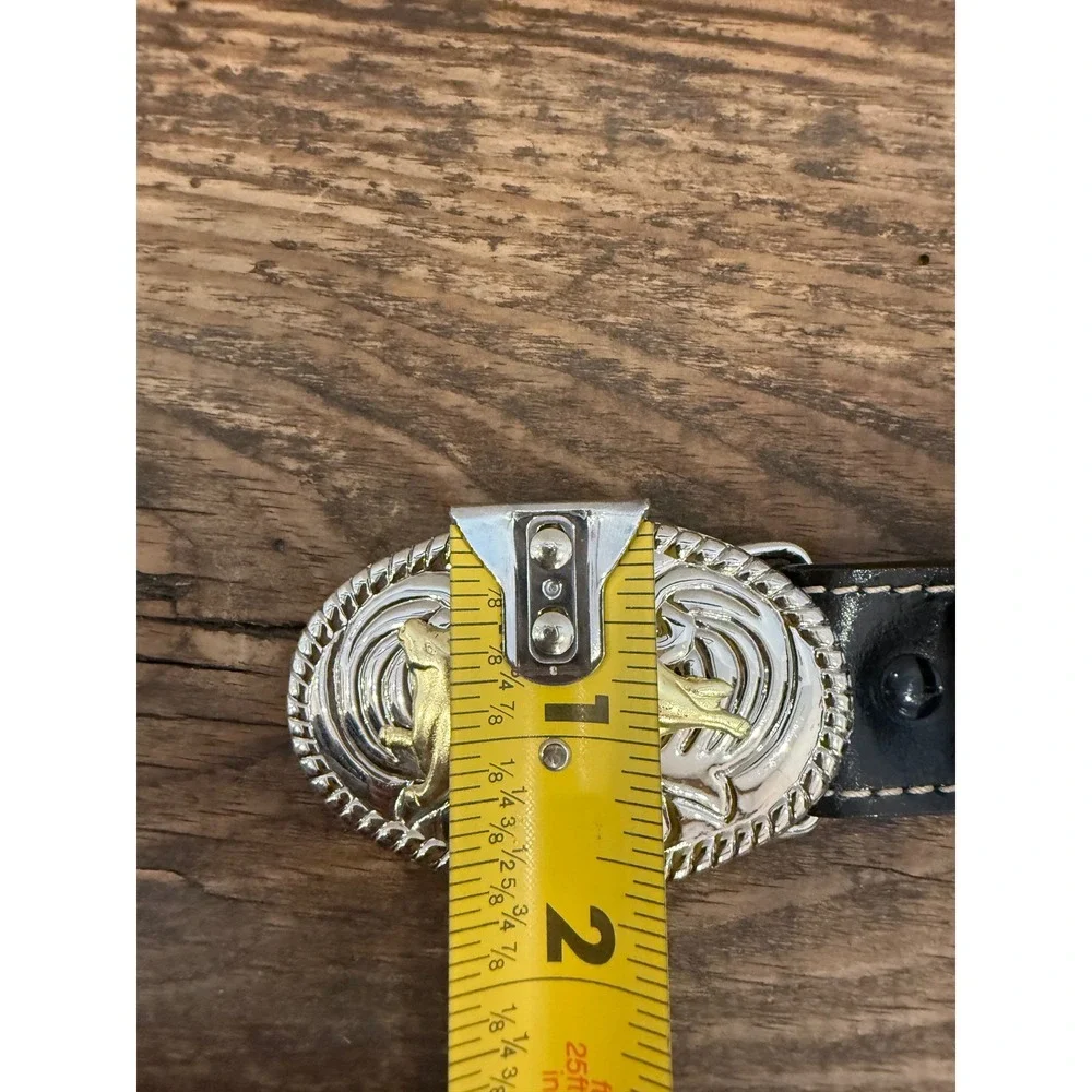 Nocona Kids Black Leather Western Tooled Belt Bull Rider Buckle N4410401-24
